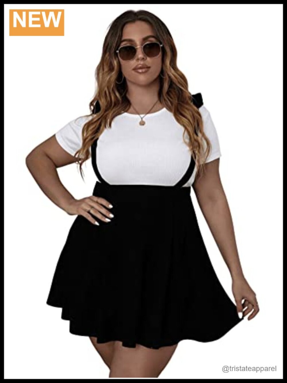 Plus Size Knot Tie Shoulder Overalls Pinafore Dress Flared Suspenders Skirt